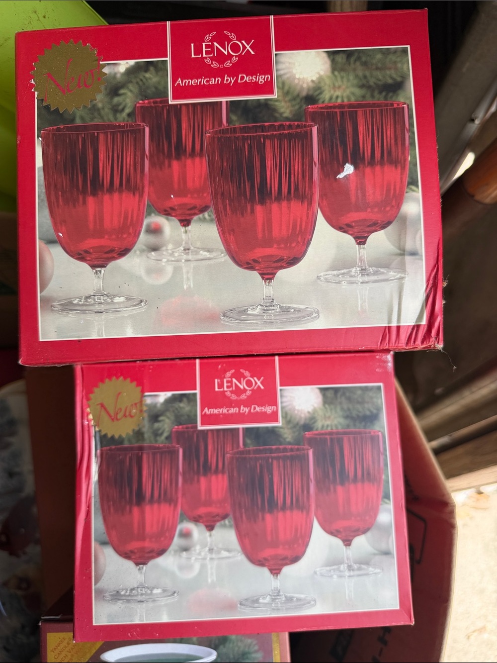 Lenox Red Ribbed Stemmed Goblets - 2 sets of  4